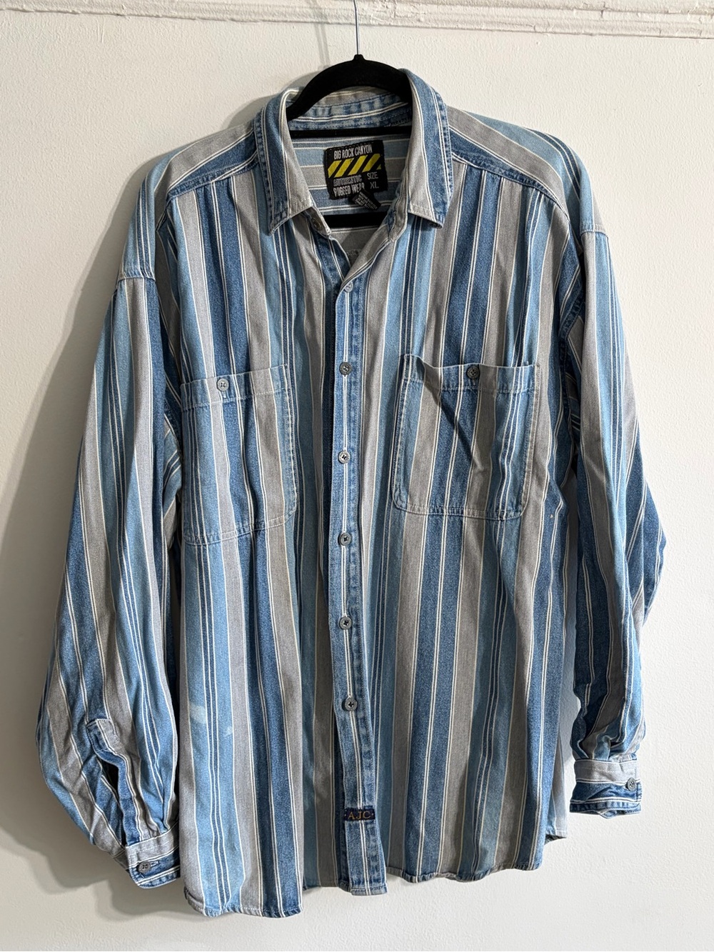 Men's Blue & Grey Striped Button-Down Shirt - Casual Work Shirt